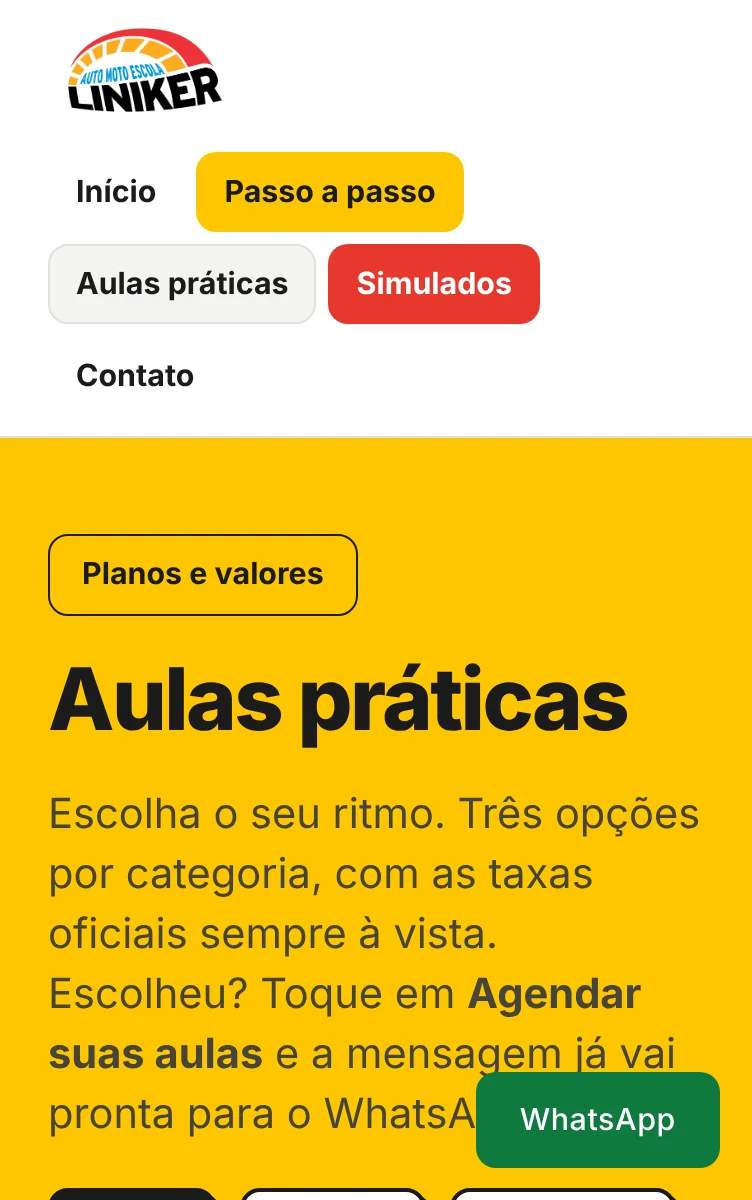 Página Aulas práticas do site da Liniker