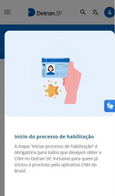 Página do Detran-SP sobre o início do processo de habilitação